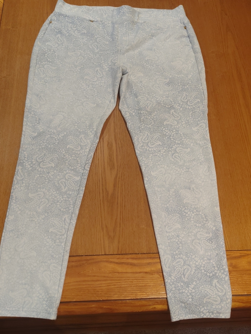 MICHAEL Michael Kors Light Blue Paisley Ponte Skinny Pull On Pants Sz. L